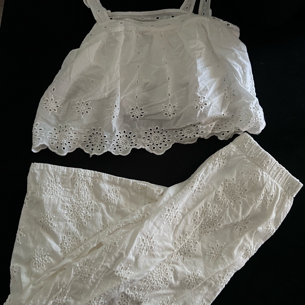 Eyelet Crop Top and Pants Set